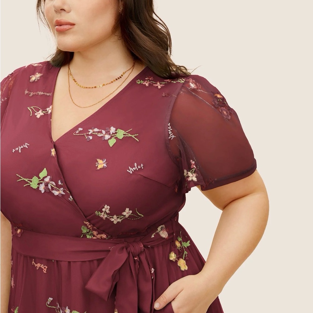 New Bloomchic Floral Mesh Burgundy Midi Dress size 22/24 ๐ธ๐บ LASTONE hall Bmb - Picture 5 of 8